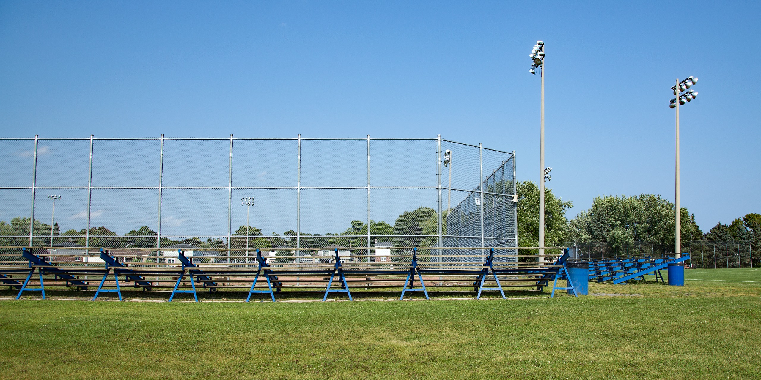 Rear view of bleachers and baseball diamond at Donegan Park, Cobourg